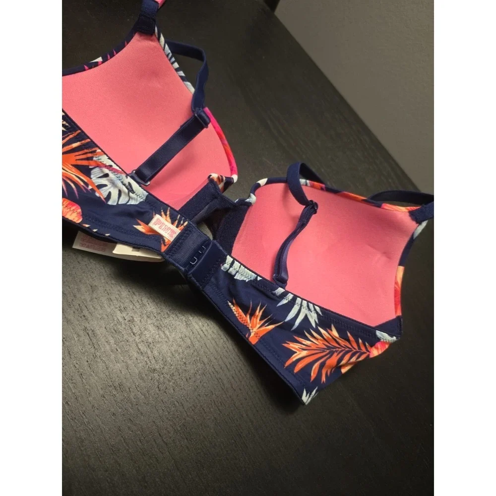 NWT Victoria's Secret 32C Tropical Floral Push Up Wear Everywhere Bra Blue Pink